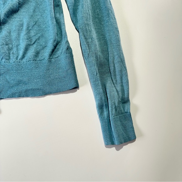 Lafayette 148 linen tie front ruffle trim lightweight cardigan cropped knit S - Picture 6 of 11